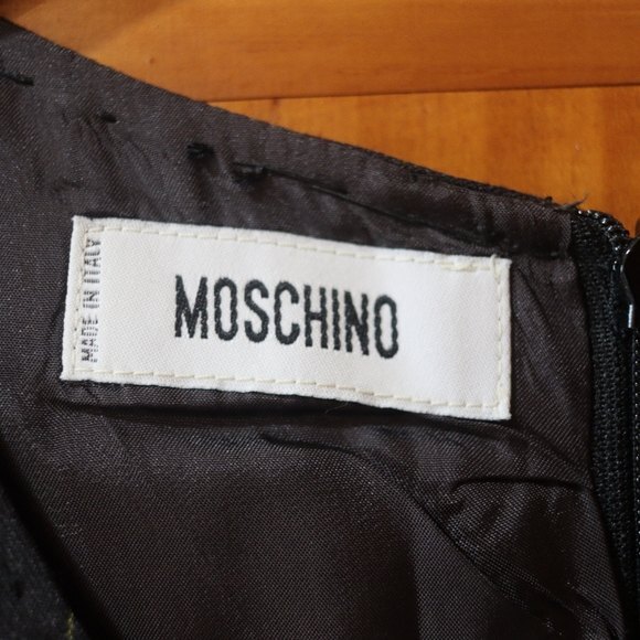 Moschino Embroidered Floral Pin Stripe Pencil Dress Medium Vintage Sheath Glam - Picture 9 of 12